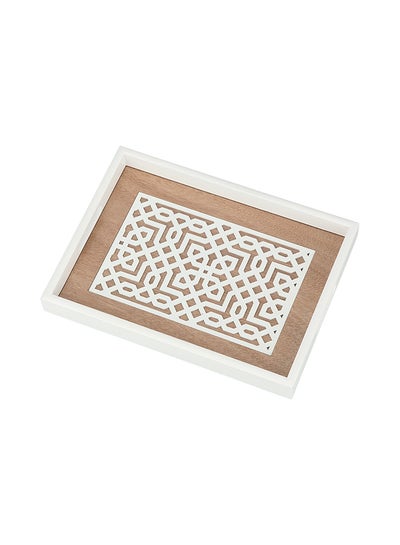 Buy Wooden Tray White/Brown 38 x 28cm in Saudi Arabia