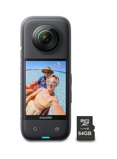 Buy X3 360 Degree Waterproof Action Camera With 1/2  Sensor 5.7K 360 72MP 360 Photos Stabilisation 2.29 Touch Screen Ai Editing Live Streaming Webcam Voice Control With 64GB Memory Card in UAE