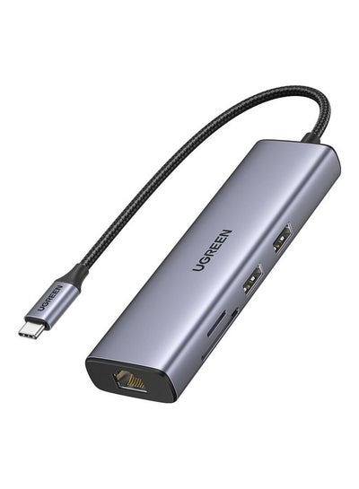 اشتري USB C Hub 7-in-1 4K 30Hz Type C to HDMI Dongle USB Hub Type C with Gigabit Ethernet USB 3.0 Ports 100W PD Charging SD TF Card Reader Adapter USB-C Hub for MacBook Pro Air 2022 HP XPS etc Grey في مصر