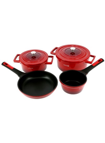 Buy 6-Piece Cast Aluminum Cookware Set Red in UAE