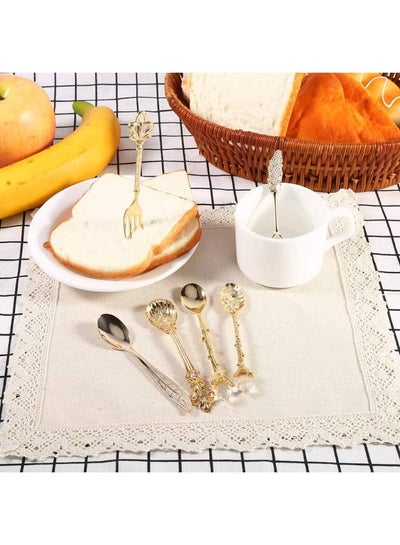 Buy 6-Piece Royal Style Mini Coffee Spoons And Fork Set Gold 11.8 x 2centimeter in Saudi Arabia
