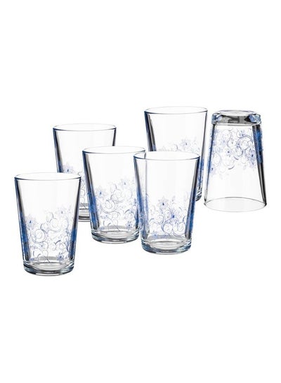 Buy Set of 6 Turkish glass drinking cups with blue pattern Clear in Saudi Arabia