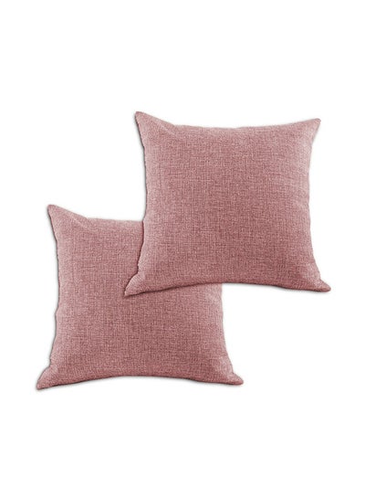 Buy 2 Pieces Linen Decorative Cushion Set Dark Pink 45x45cm in Saudi Arabia