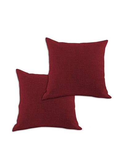 Buy 2 Pieces Linen Decorative Cushion Set linen Burgundy 45 x 45cm in Saudi Arabia