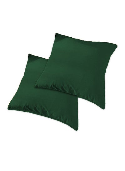 Buy 2 Pieces Velvet Soft Decorative Cushion Set Solid Design Velvet Dark Green 45 x 45centimeter in Saudi Arabia