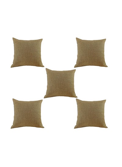 Buy 5 Pieces Linen Decorative Cushion Set Solid Design Brown 45x45cm in Saudi Arabia