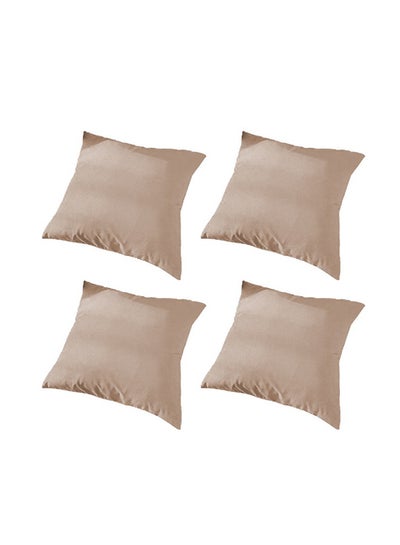Buy 4 Pieces Velvet Soft Decorative Cushion Set Solid Design polyester Beige 45x45cm in Saudi Arabia