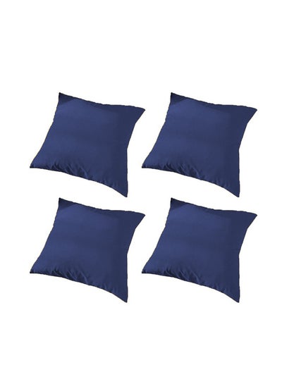 Buy 4 Pieces Velvet Soft Decorative Cushion Set Solid Design Velvet Dark Blue 45 x 45cm in Saudi Arabia