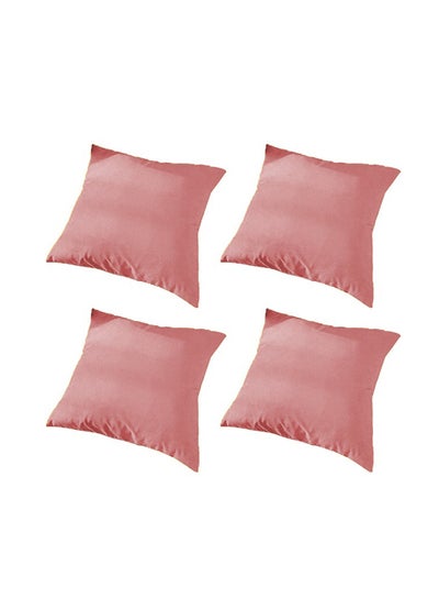 Buy 4 Pieces Velvet Soft Decorative Cushion Set Solid Design polyester Light Pink 45x45cm in Saudi Arabia