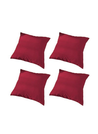 Buy 4 Pieces Velvet Soft Decorative Cushion Set Solid Design velvet Burgundy 45x45cm in Saudi Arabia