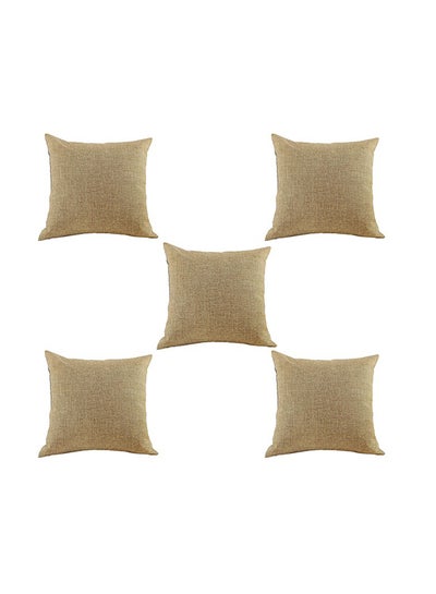 Buy 5 Pieces Linen Decorative Cushion Set Solid Design linen Beige 45x45cm in Saudi Arabia