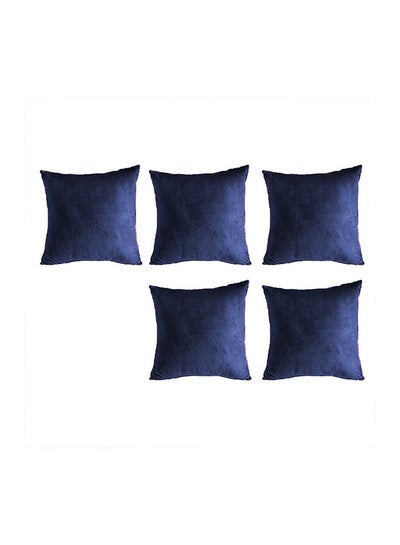 Buy 5 Pieces Velvet Soft Decorative Cushion Set Solid Design velvet Dark Blue 45x45cm in Saudi Arabia