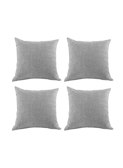 Buy 4 Pieces Linen Decorative Cushion Set Solid Design Light Gray 45x45cm in Saudi Arabia