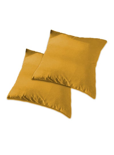 اشتري 2-Piece Square Shaped Solid Filled Decorative Cushion Set Gold 45x45centimeter في السعودية