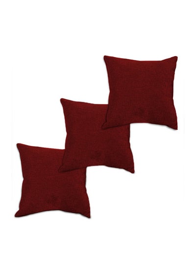 Buy 3 Pieces Linen Soft Decorative Cushion Set Solid Design Burgundy 45x45cm in Saudi Arabia