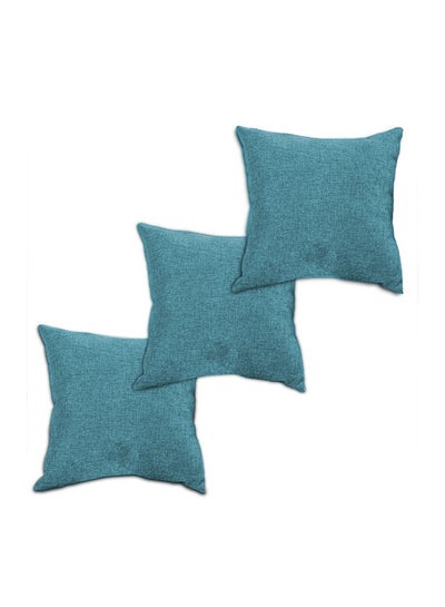 Buy 3 Pieces Linen Soft Decorative Cushion Set Solid Design Turquoise 45x45cm in Saudi Arabia