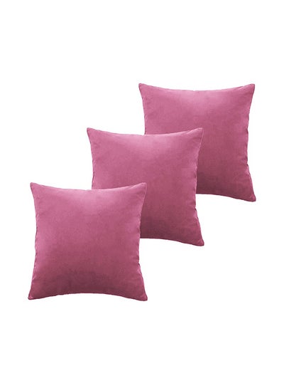 Buy 5 Pieces Velvet Soft Decorative Cushion Set Solid Design Light Pink 45x45cm in Saudi Arabia