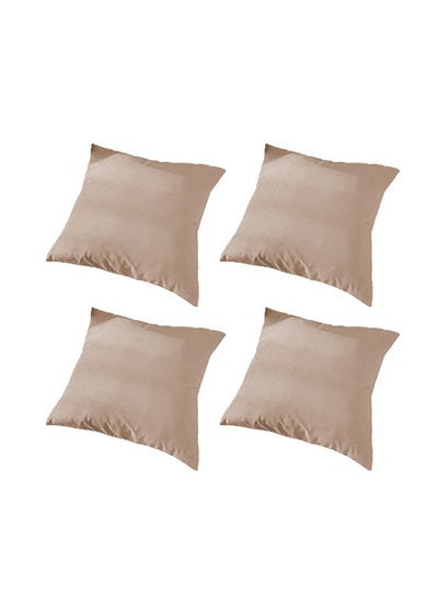 Buy 4 Pieces Velvet Soft Decorative Cushion Set Solid Design velvet Beige 45x45cm in Saudi Arabia