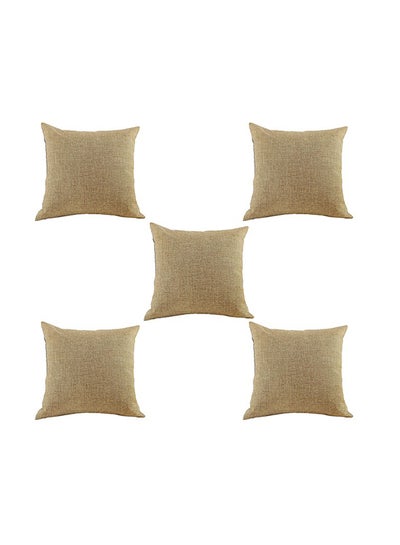 Buy 5 Pieces Linen Decorative Cushion Set Solid Design Beige 45x45cm in Saudi Arabia