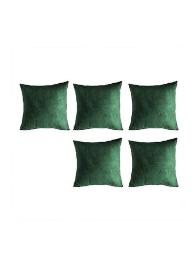 Buy 5 Pieces Velvet Soft Decorative Cushion Set Solid Design Dark Green 45*45cm in Saudi Arabia