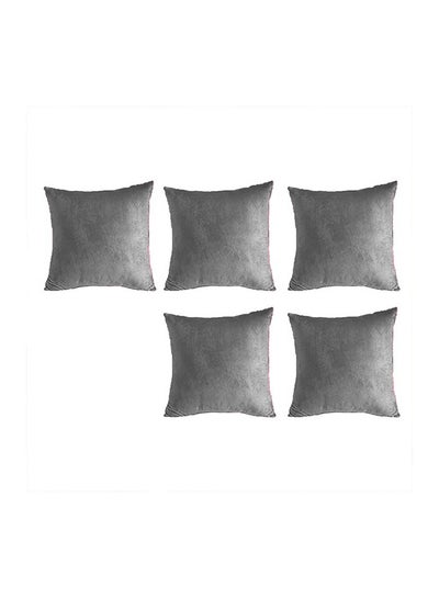 Buy 5 Pieces Velvet Soft Decorative Cushion Set Solid Design Gray 45x45cm in Saudi Arabia