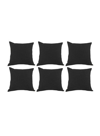 Buy 6 Pieces Linen Decorative Cushion Set Solid Design Black 45x45cm in Saudi Arabia