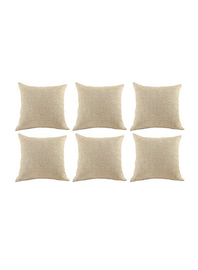 Buy 6 Pieces Linen Decorative Cushion Set Solid Design Light Beige 45x45cm in Saudi Arabia