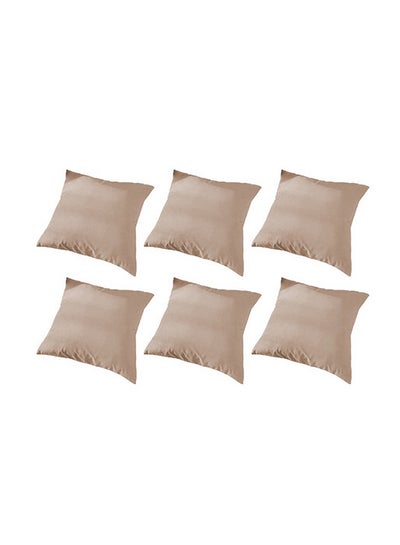 Buy 6 Pieces Velvet Soft Decorative Cushion Set Solid Design Beige 45x45cm in Saudi Arabia