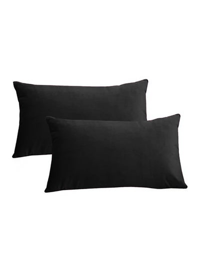 Buy 2 Pieces Velvet Decorative Cushion Set Solid Design Velvet Black 30 x 50centimeter in Saudi Arabia