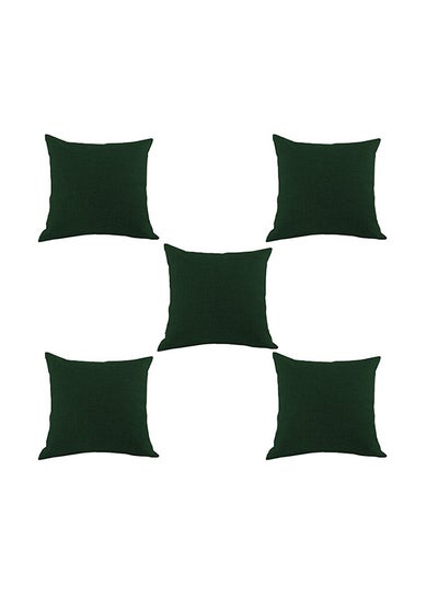 Buy 5 Pieces Linen Decorative Cushion Set Solid Design Dark Green 45x45cm in Saudi Arabia