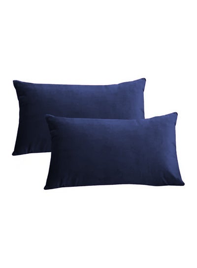 Buy 2 Pieces Velvet Decorative Cushion Set Solid Design Velvet Dark Blue 30 x 50centimeter in Saudi Arabia