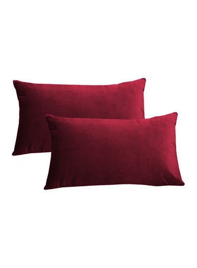 Buy 2 Pieces Velvet Decorative Cushion Set Solid Design Velvet Burgundy 30 x 50centimeter in Saudi Arabia