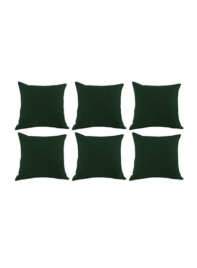 Buy 6 Pieces Linen Decorative Cushion Set Solid Design Dark Green 45x45cm in Saudi Arabia