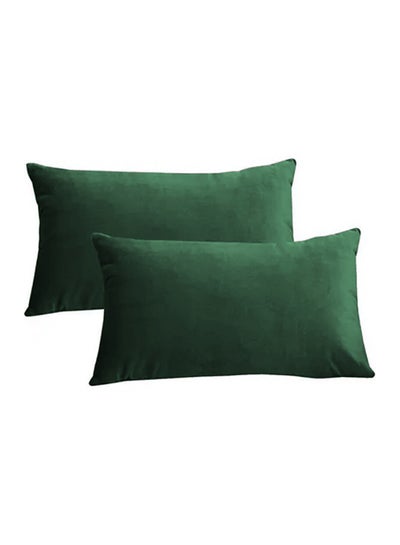 Buy 2 Pieces Velvet Decorative Cushion Set Solid Design Velvet Dark Green 30 x 50centimeter in Saudi Arabia