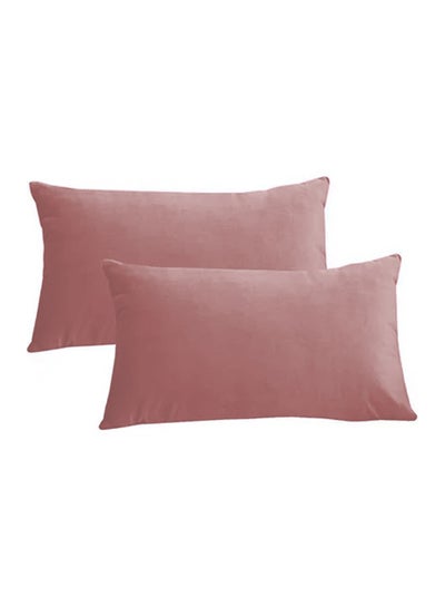 Buy 2 Pieces Velvet Decorative Cushion Set Solid Design Light Pink 30x50cm in Saudi Arabia