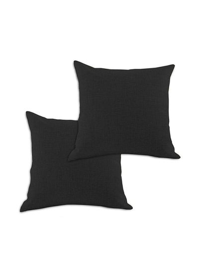 Buy 2 Pieces Linen Decorative Cushion Set Combination Black 45x45centimeter in Saudi Arabia