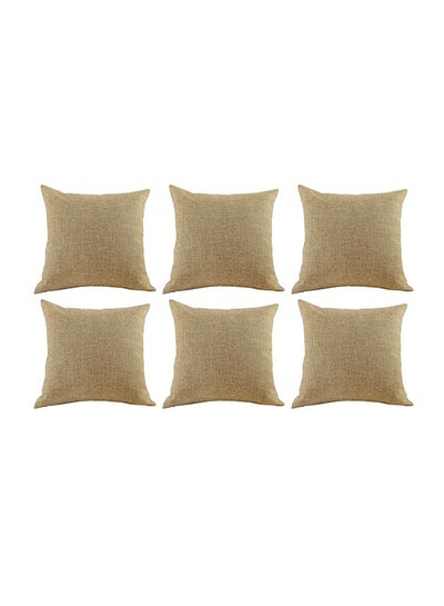 Buy 6 Pieces Linen Decorative Cushion Set Solid Design Beige 45x45cm in Saudi Arabia