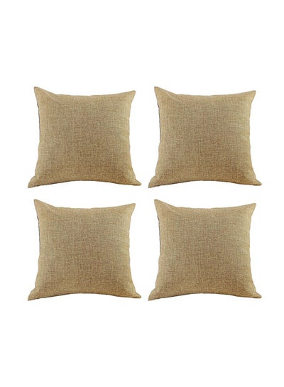 Buy 4 Pieces Linen Decorative Cushion Set Solid Design Beige 45x45cm in Saudi Arabia