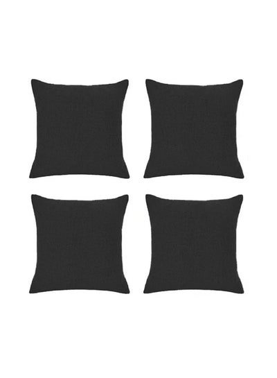 Buy 4 Pieces Linen Decorative Cushion Set Solid Design Linen Black 45x45cm in Saudi Arabia