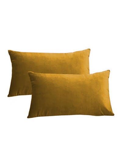 Buy 2 Pieces Velvet Decorative Cushion Set Solid Design Gold 30x50cm in Saudi Arabia