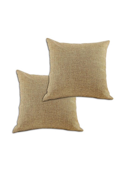 Buy 2 Pieces Linen Decorative Cushion Set Beige 45x45cm in Saudi Arabia