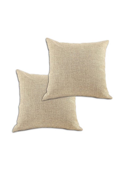 Buy 2 Pieces Linen Decorative Cushion Set Light Beige 45x45cm in Saudi Arabia