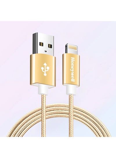 Buy USB 2.0 to Lightning cable, MFI certified apple original lighting connector, Fast Charging, Nylon-Braided sync and charge cable for iPhone, iPad, Airpods, iPod, 4 Feet (1.2M) gold in UAE