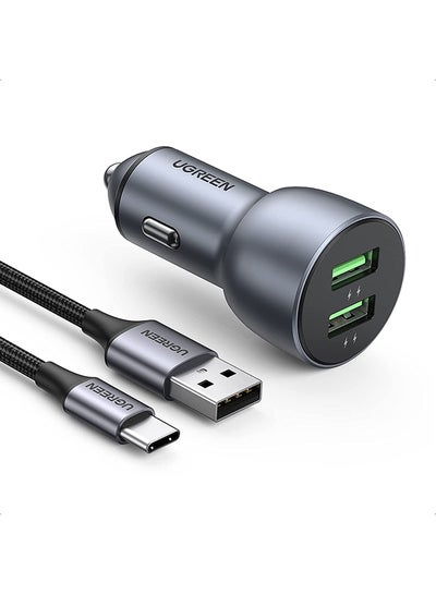 Buy Fast Car Charger USB C Cable QC 36W Dual USB Aluminum Car Socket Adapter for Samsung Galaxy S21/S20+/S10 Oneplus 9/8/7 Huawei P50/P40/P30 Redmi 9/ Note 10/9 grey in Saudi Arabia