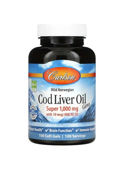 اشتري Wild Norwegian Cod Liver Oil Gems - 100 Softgels 1,000 mg في السعودية