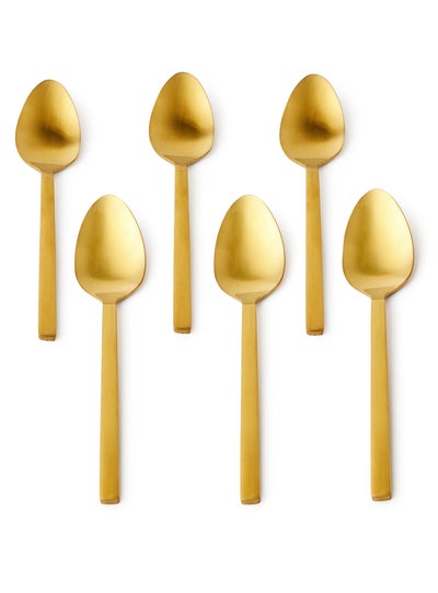 Buy 6 Piece Tablespoons Set - Made Of Stainless Steel - Silverware Flatware - Spoons - Spoon Set - Table Spoons - Serves 6 - Design Gold-Lyra Gold-Lyra 6 Pc Table Spoon in UAE