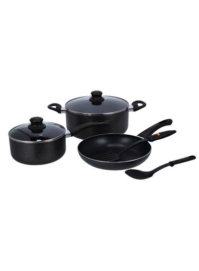 Buy 7-Piece Aluminium Marble Coated Cookware Set Black in Saudi Arabia