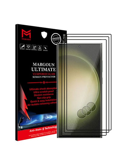 اشتري 3Pack for Samsung Galaxy S23 Ultra Screen Protector Tempered Glass 9H Anti-Scratch Shatterproof HD Curved Edge to Edge Full Coverage Film 6.8 inch Clear/Black في الامارات