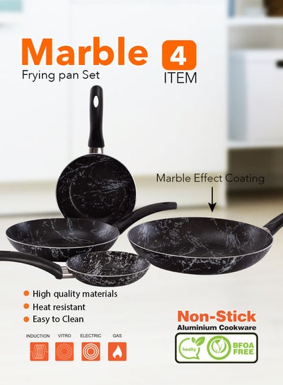 Buy 4-Piece Frying Pans Set Marble Black 16/20/22/26cm in Egypt