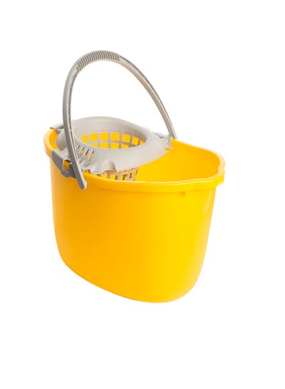 Buy Bucket with Wringer - Easy to Use, Stackable Wringer, Super-Light, Front Sprout, Long Lasting and Efficient 15 Liters Yellow/Grey 38x29x27cm in UAE